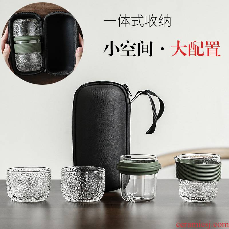 In building glass teapot Japanese travel tea set suit portable kung fu tea cups a pot of 22 crack cup