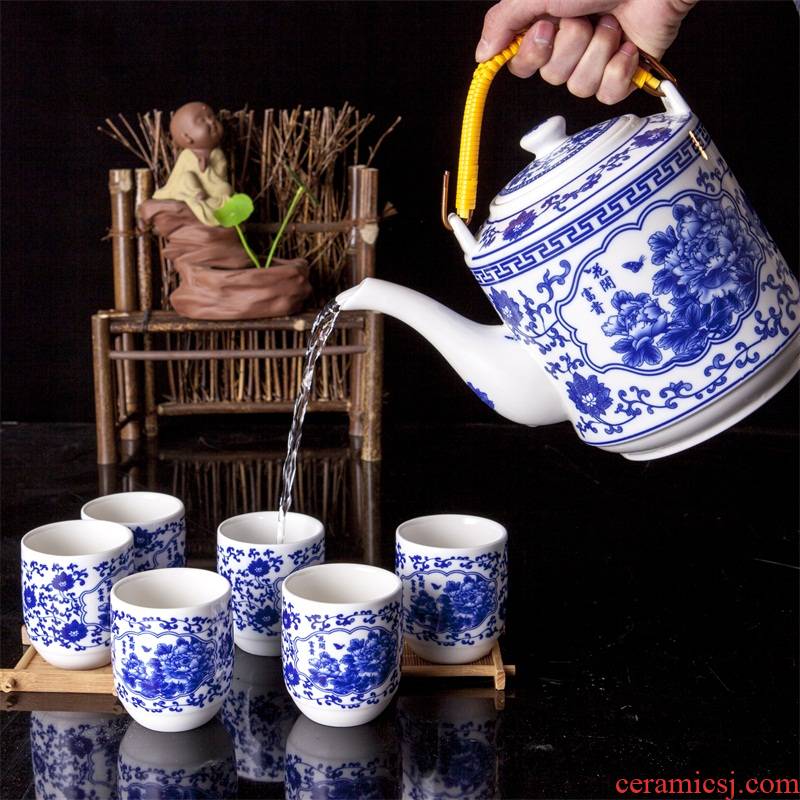 Jingdezhen ceramic pot of cold water mass cool kettle large household burn blisters of blue and white porcelain tea set
