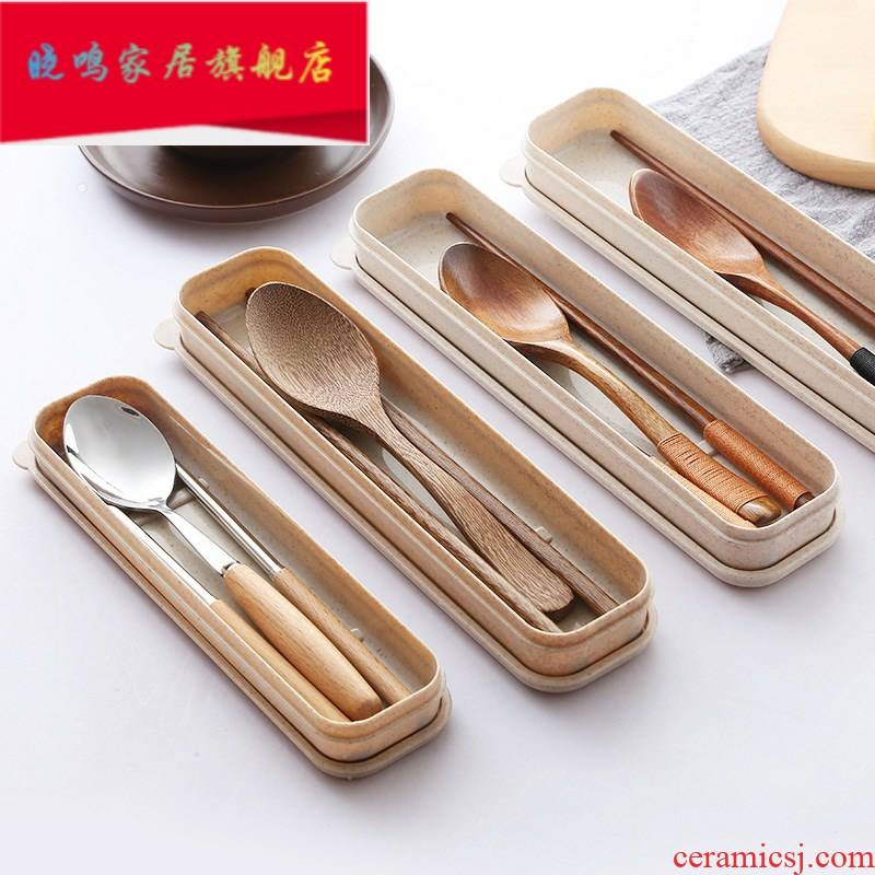 Tableware to their wooden chopsticks, spoons, high - grade wooden three - piece suit portable home work travel