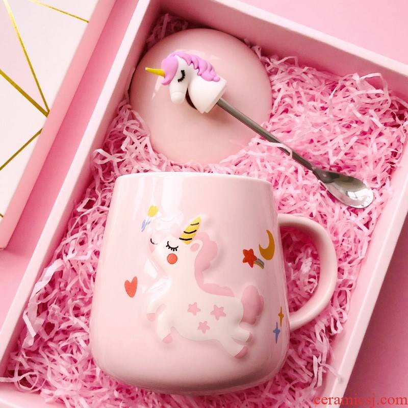 The Food and beautiful female express cartoon thermostatic mini ceramic cup the couples unicorn girl heart children portable drinking water