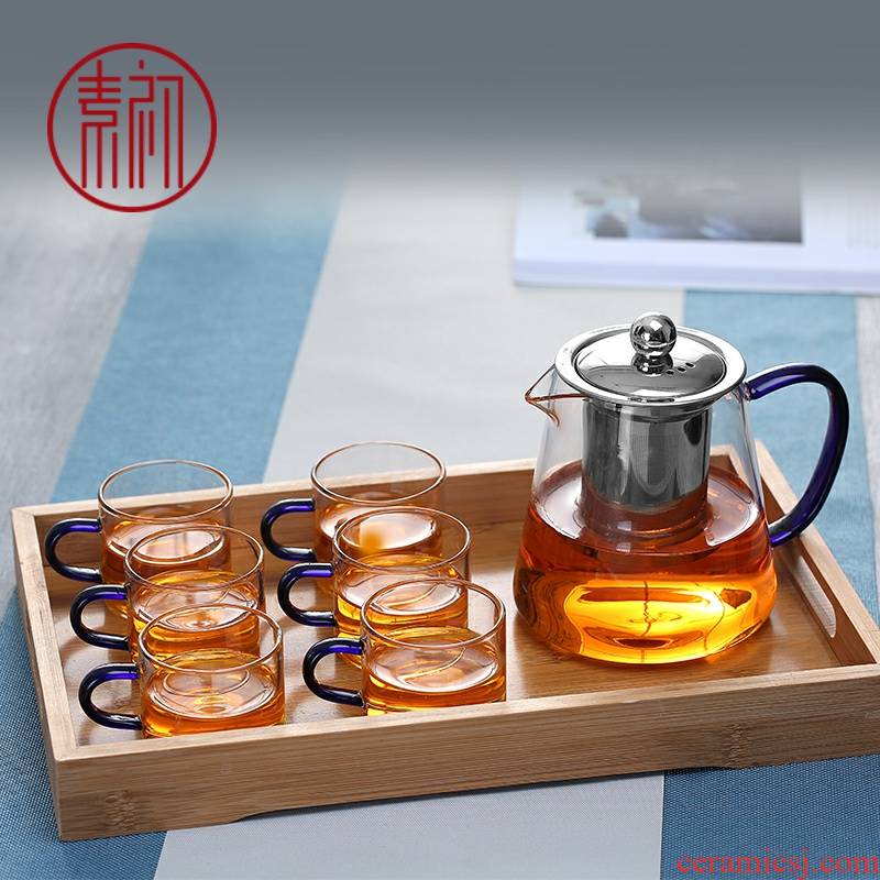 Small element at the beginning of the heat - resistant glass cup upset the teapot teacup tea kungfu tea set with put six trumpet