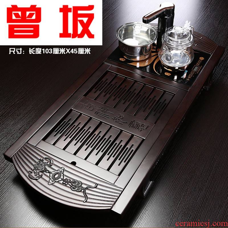 Once sitting xiangyun ebony wood tea tray was water drainage double glass pot of automatic induction cooker mixture