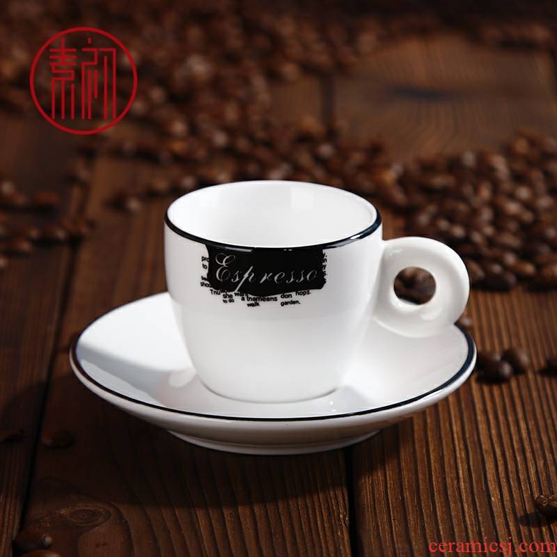 Early, coffee cups and saucers contracted shot Italian suit ceramic double concentration, thick black line 65 ml cups