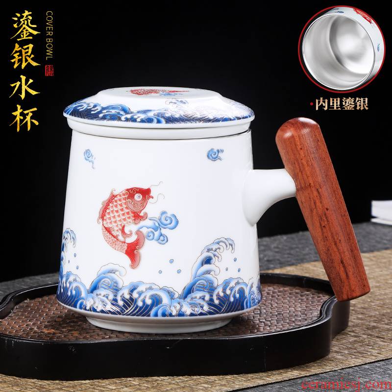 Artisan fairy coppering. As silver glass ceramic cups domestic large capacity with cover filtration separation tea tea cup keller