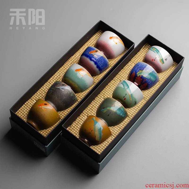 Send Yang ceramic kung fu masters cup single sample tea cup to restore ancient ways small cups of tea set gift boxes to customize