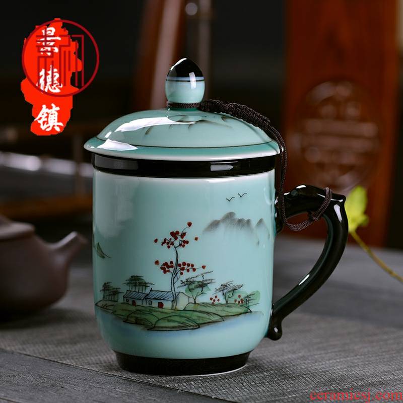 Element at the beginning of jingdezhen all hand - made ceramic cup with cover filter cup tea cup home office glass mugs