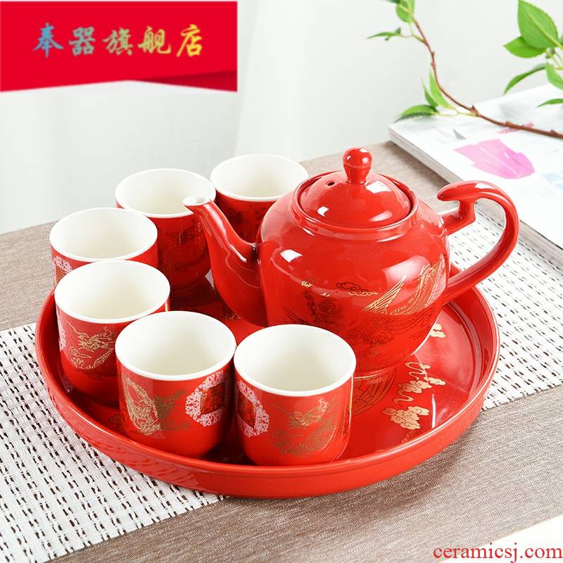 I to tea cups suit wedding teapot red tea tray was Chinese pottery and porcelain teacup household wedding gifts