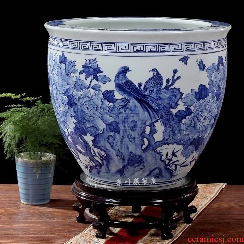 Blue and white porcelain of jingdezhen ceramics hand - made bright future water lily gold tortoise aquariums household adornment furnishing articles