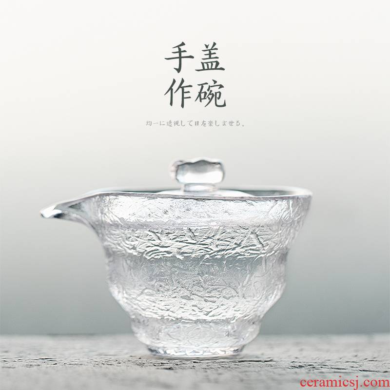 Tureen thickening heat - resistant glass cup hammer eye only three bowl bowl transparent large tea, kungfu tea set