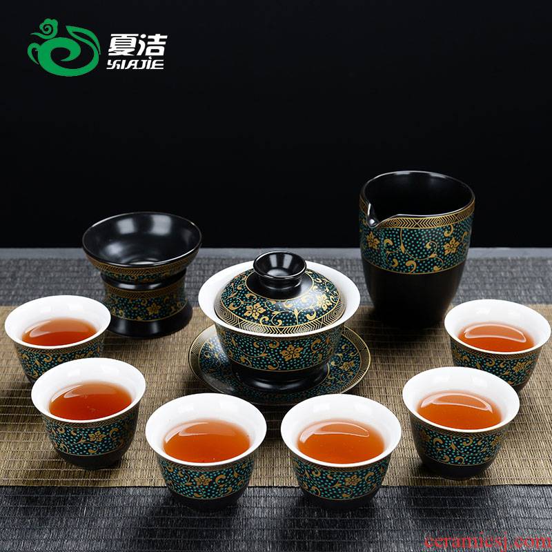 Four - walled yard kung fu tea set of household ceramic teapot teacup tea tureen modern simplicity of a complete set of tea taking