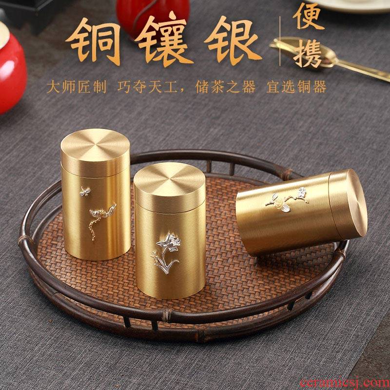 Morning high pure copper with silver caddy fixings portable small POTS household mini POTS kung fu tea set seal storage tank