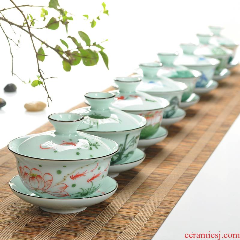 The Art of celadon manual hand - made tureen ceramic only three home small bowl kung fu tea tea bowl to bowl