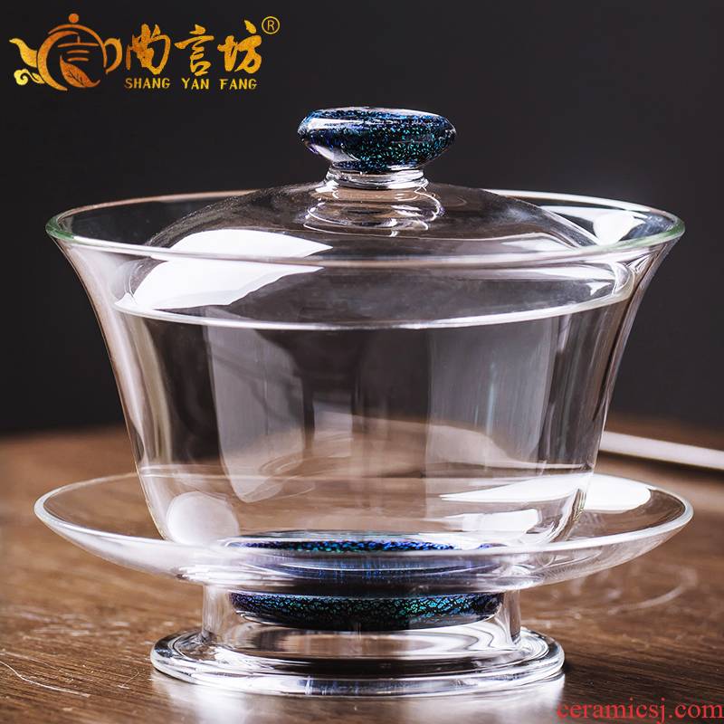 It still fang glass tureen kung fu tea set three to make tea tea cup large transparent heat - resistant high - temperature household