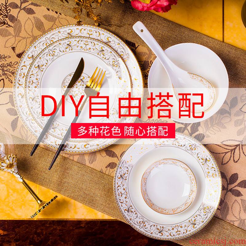 Dishes suit household jingdezhen ceramic tableware chopsticks Dishes ipads bowls food dish plate character combination