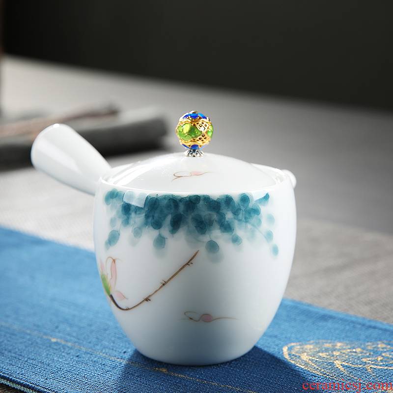 Fujian and hand - made ceramic teapot contracted household tea single pot of Japanese kung fu tea set white porcelain teapot side suit