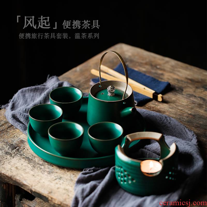 ShangYan portable package travel tea set is suing candles furnace heating temperature teapot Japanese tea tourism cup