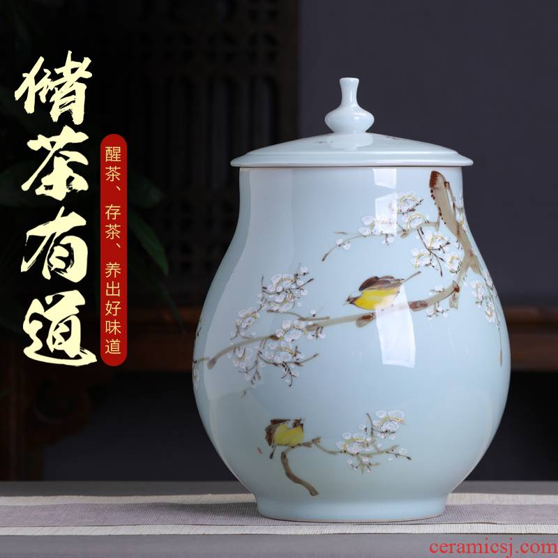 Hand - made ceramic glaze under the name plum flower seal caddy fixings large household puer tea cake store up receives general big yards