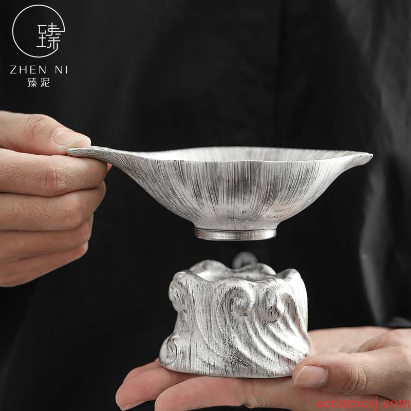 By mud coppering. As silver tea filter home tea filter netting hand brushed silver) Japanese kung fu tea tea accessories