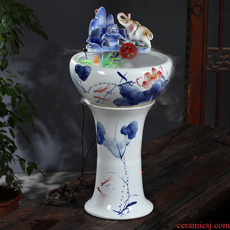 Jingdezhen ceramic filter tank home sitting room goldfish bowl pillar landing fish basin circulation flow tank