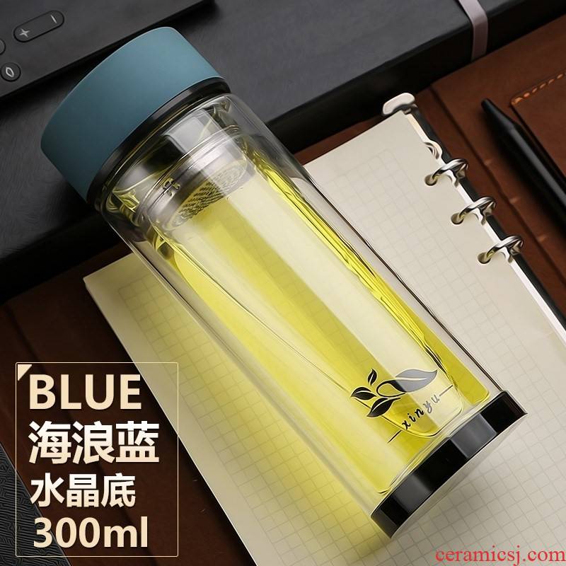 Man portable double glass tea cup thickening insulation cup home female with heat - resistant automotive glass