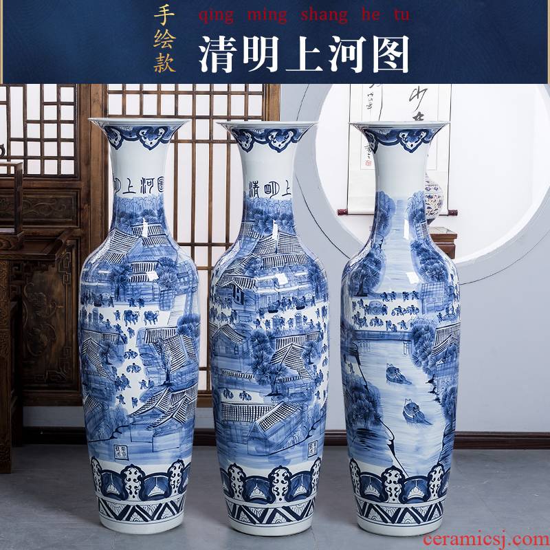 Jingdezhen ceramics hand - made extra large blue and white porcelain vases, new Chinese style household hotel ground adornment furnishing articles