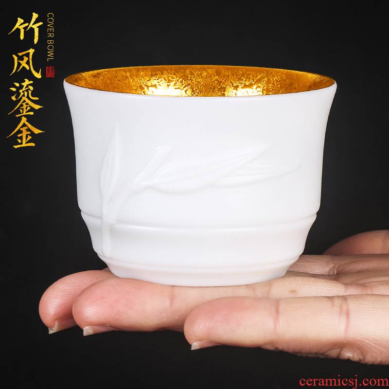 Artisan fairy gold white porcelain teacup master cup single CPU ceramic household kung fu tea cup pure manual jade porcelain sample tea cup