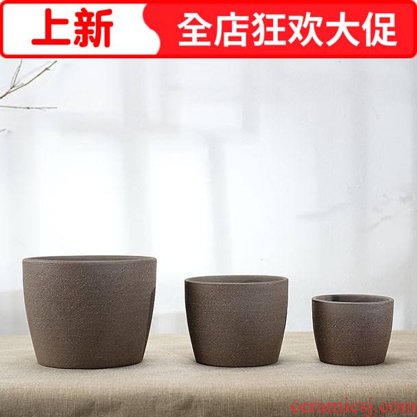 Purple sand flowerpot ceramic thick black pottery clay breathable trumpet Nordic desktop circular contracted wind restoring ancient ways more meat basin