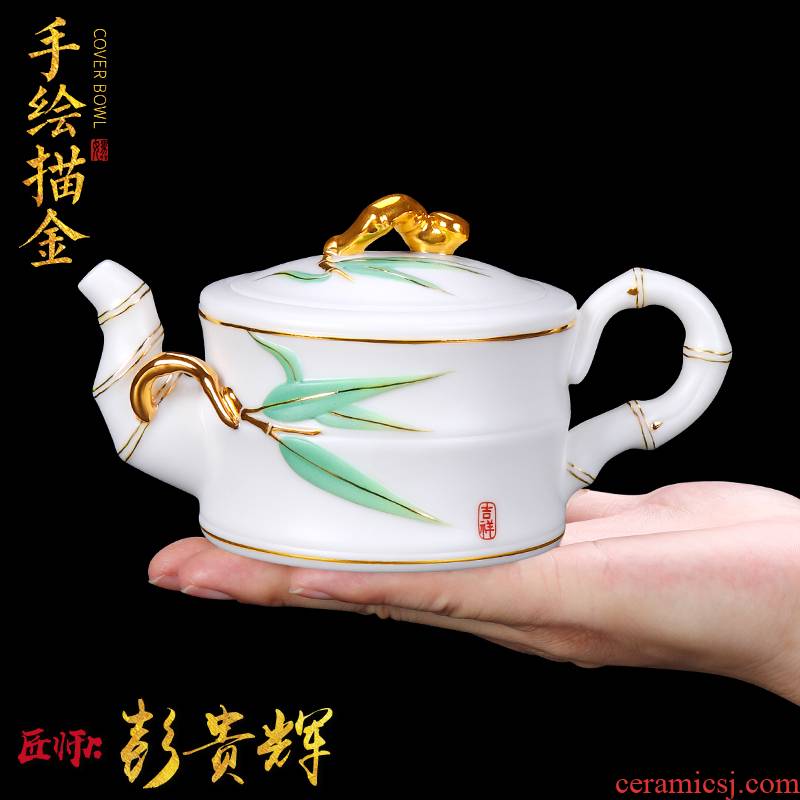 The Master artisan fairy Peng Guihui manual dehua white porcelain teapot hand - made paint ceramic household large single pot of the teapot