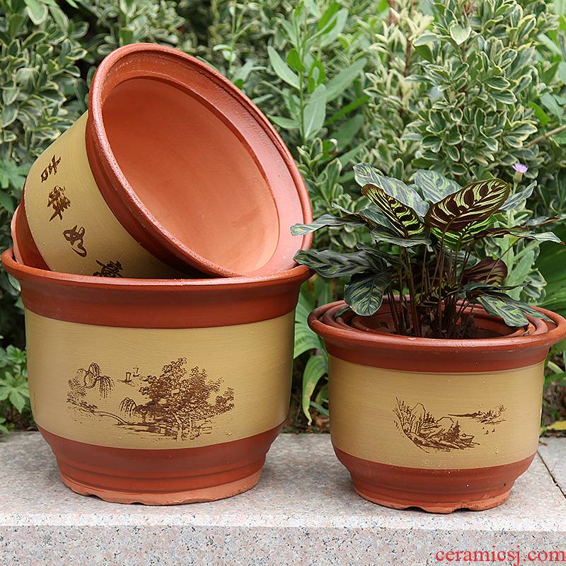 Flowerpot ceramic flower pot special offer extra large flower pot basin purple sand Flowerpot fall to the ground orchid potting soil coarse pottery Flowerpot