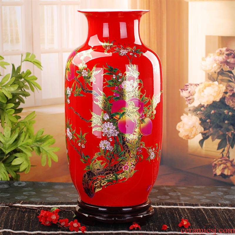 314 modern Chinese jingdezhen ceramics vase of red peach home furnishing articles sitting room ground vase