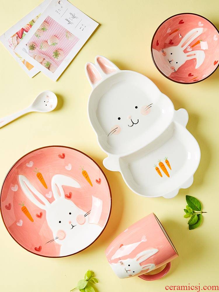 Lovely baby animals ceramic bowl tableware cartoon dinning plate one children eat breakfast dishes suit household