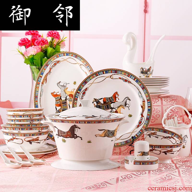 Propagated European - style key-2 luxury ipads porcelain tableware suit jingdezhen ceramics housewarming gift hermes 60 first bowl of plates