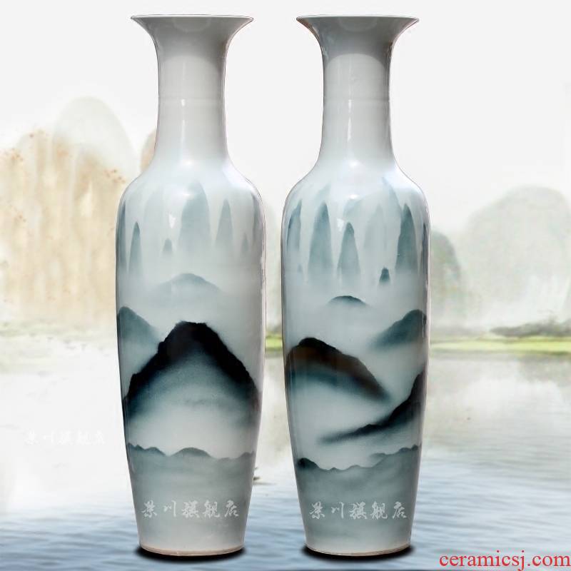Jingdezhen hand - made color ink distant mountains ceramic sitting room of large vase household hotel furnishing articles of modern craft ornaments