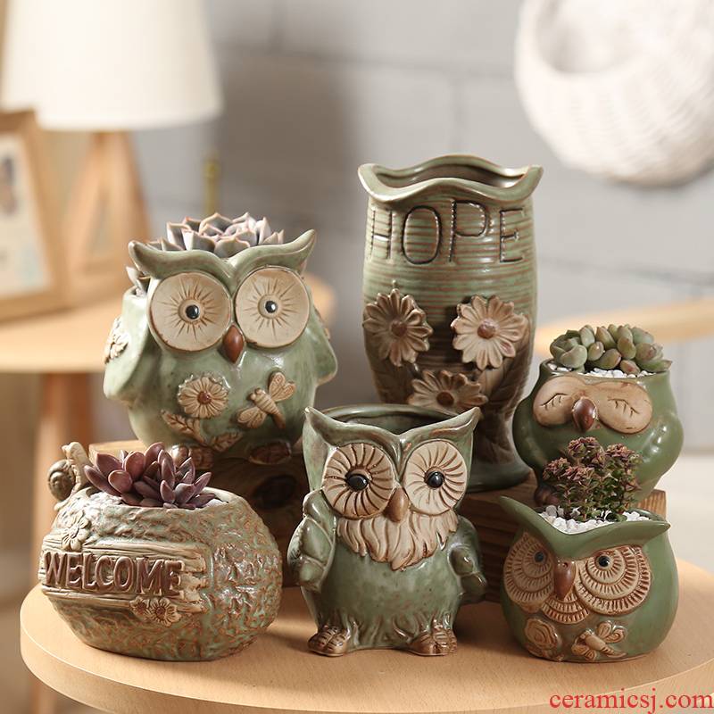 End fleshy flowerpot ceramic glaze K express it in owl zhuang zi special offer a clearance package mail big flower POTS indoors contracted