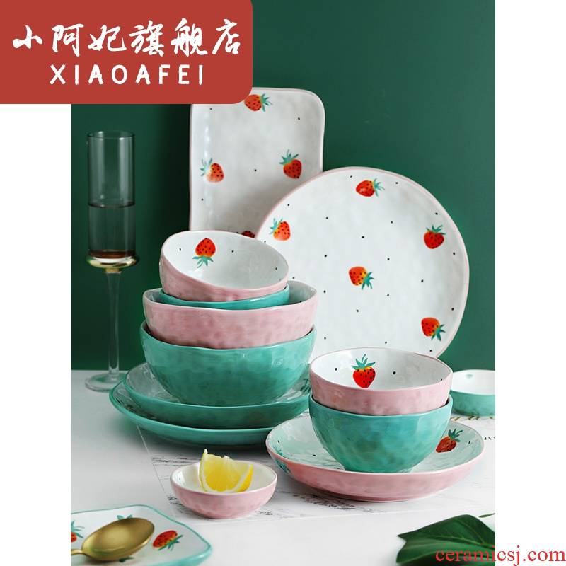 Japanese creative lovely tableware ceramic plates suit students home web celebrity single girl heart eat salad bowl