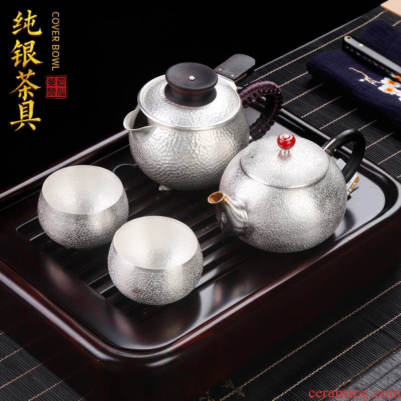 Artisan fairy 999 sterling silver cup to crack a pot of two cups of fine silver portable kung fu tea sets travel office