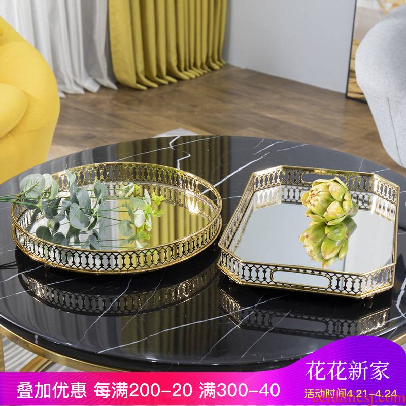 Nordic furnishing articles European American example room sitting room tea table decoration tray jewelry receive disc mirror soft adornment