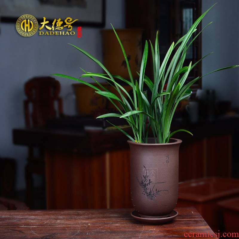 Violet arenaceous basin of clivia orchid large bracketplant, green plant round flowerpot high caliber breathable pallet ceramic flower POTS