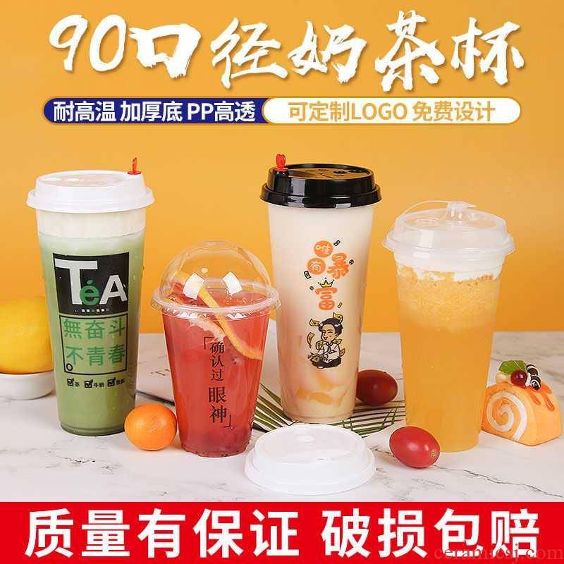 700 90 caliber one - time web celebrity creative plastic milk tea cups with cover take - away custom loo