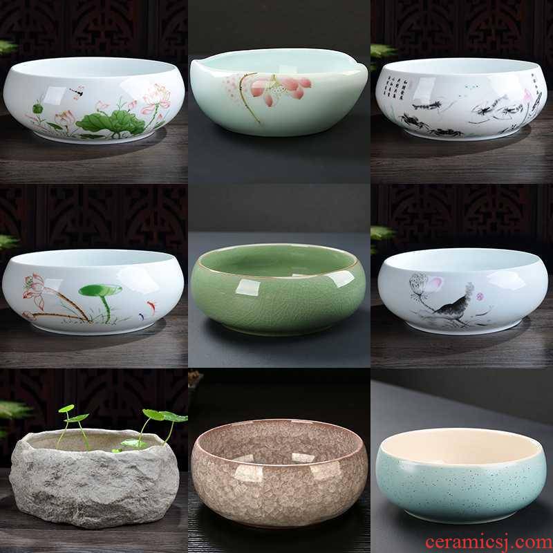 Technology of Japanese circular hydroponic pottery pot planting grass flower pot flowers and flowers large ceramic culture water lily money