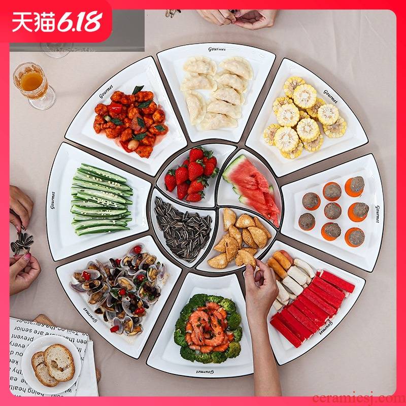 Hold to guest comfortable web celebrity creative ceramic platter 0 plate combination the prismatic big platter household tableware round ball