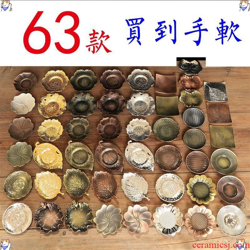 Manual bronze teacup pad copper alloy cup white insulation pad vintage Japanese kung fu tea tea accessories