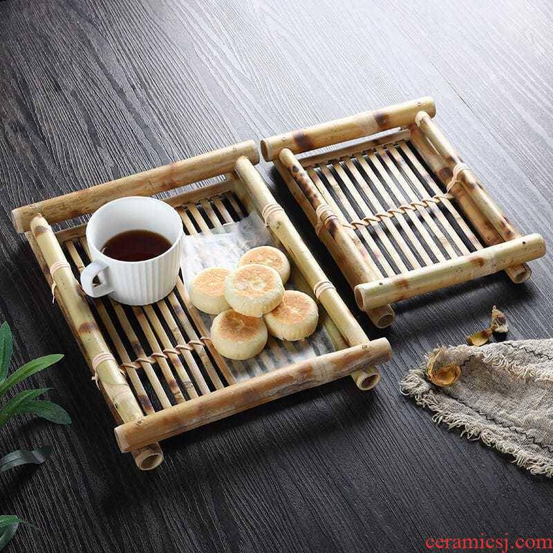 Retro saucer bamboo bamboo has compote desktop dim sum dish bamboo bamboo dish basket square Chinese tea table furnishing articles
