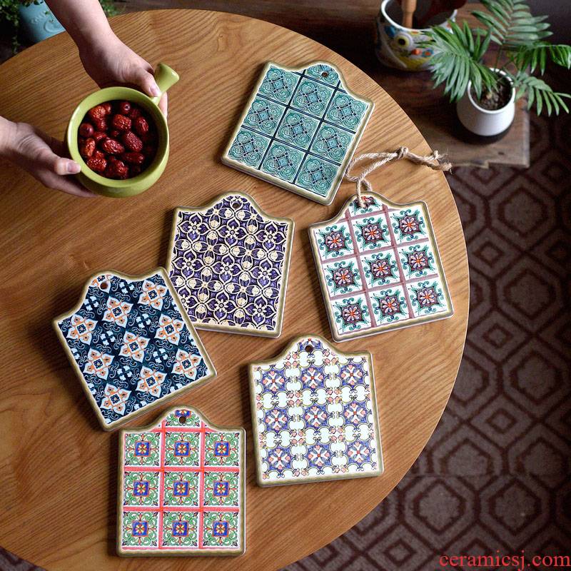 Morocco amorous feelings of the memory of old times eat mat of pottery and porcelain pot pad insulation pad retro tile plate B,