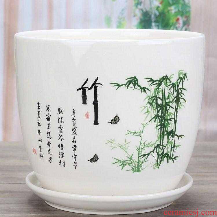 Special porcelain pot with tray was one pot tray was ground ceramic flower pot chlorophytum purple flower POTS