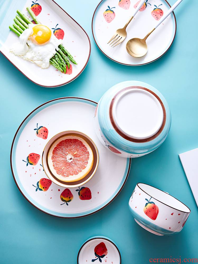 Creative European strawberry ceramic dishes home plate and lovely young girl heart single dish dish the breakfast table for dinner
