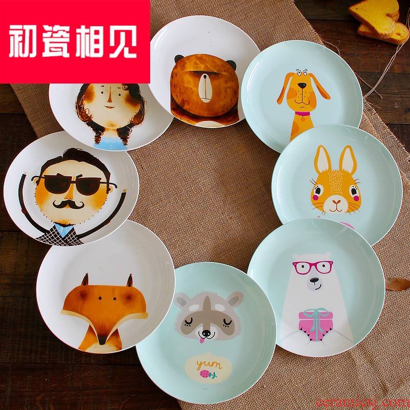 Porcelain meet each other at the beginning of ipads China cartoon dish ceramic plate of children offer creative beefsteak snack plate of cartoon Porcelain
