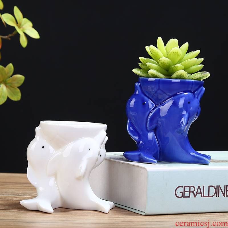 Creative move cartoon animal flowerpot ceramic lovely sitting room more meat plant white flower implement small desktop furnishing articles