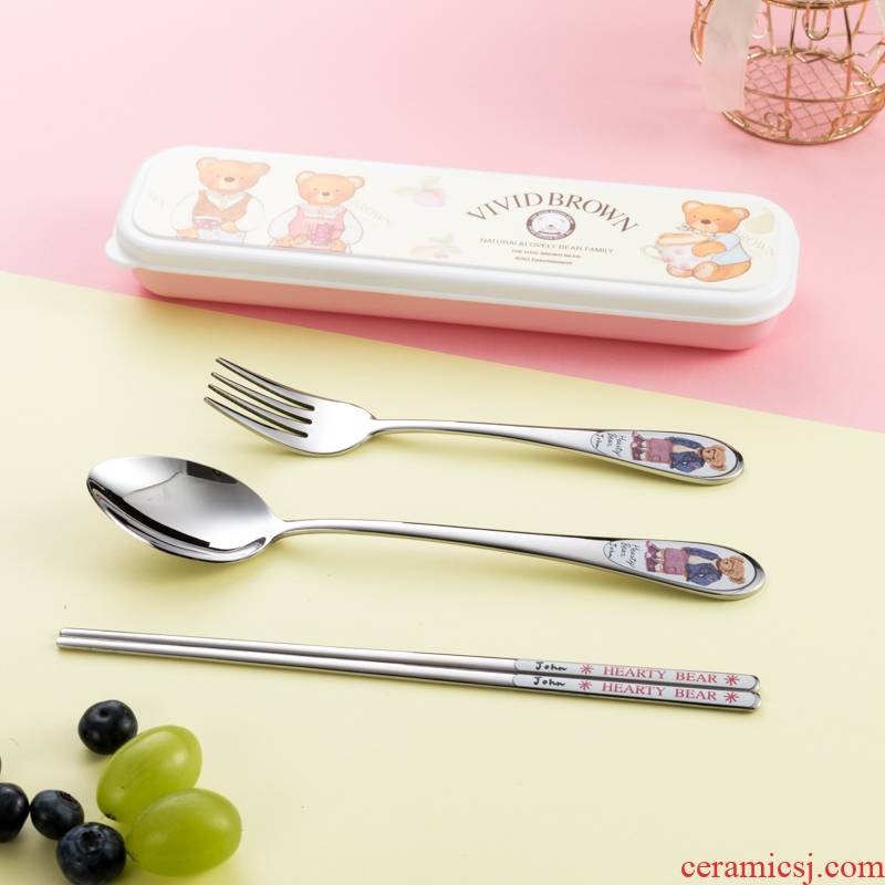 304 children South Chesapeake imported stainless steel chopsticks spoons forks suit tableware box students portable tableware suit