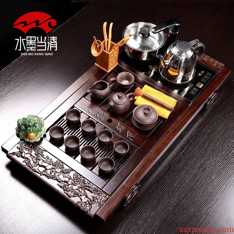 Kung fu tea set four unity of electric heating furnace which ceramic household purple sand tea contracted style restoring ancient ways of modern